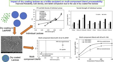 Impact of dry coating lactose as a brittle excipient on multi-component blend processability