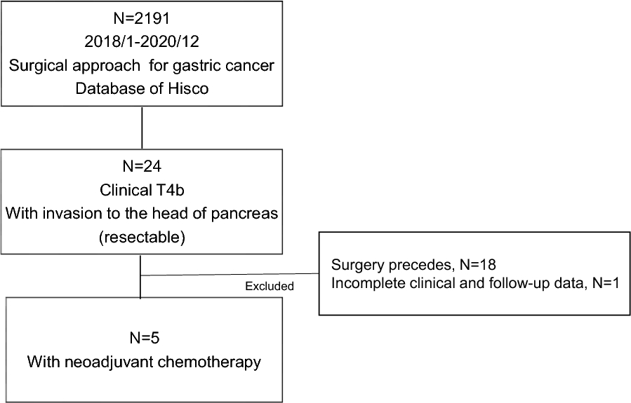 Gastrectomy after neoadjuvant chemotherapy in five cases of locally advanced gastric cancer with pancreatic head invasion