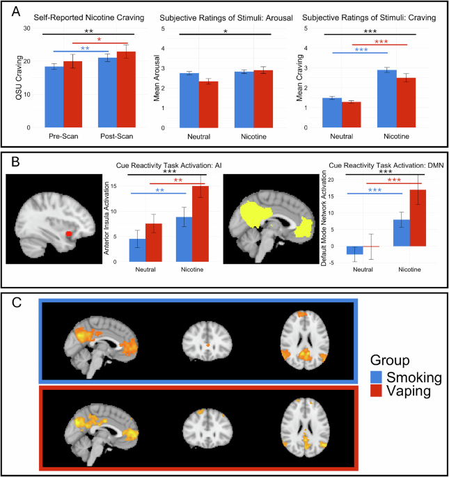 Brain reactivity to nicotine cues mediates the link between resting-state connectivity and cue-induced craving in individuals who smoke or vape nicotine