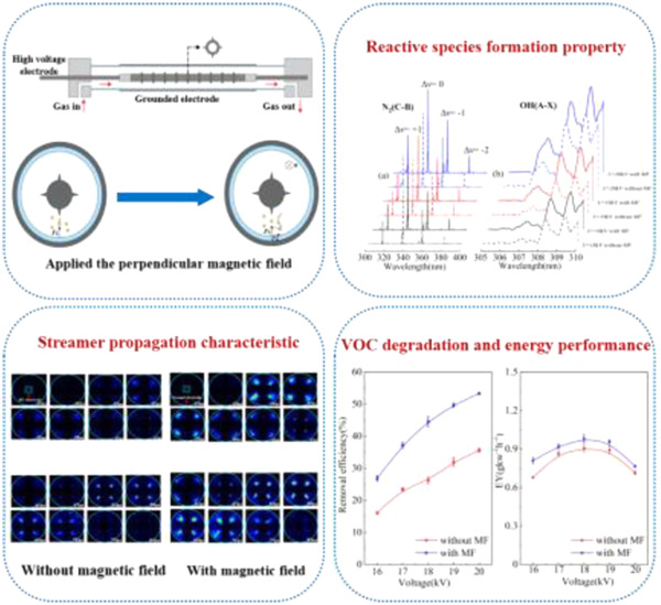 Promoting volatile organic compounds removal by a magnetically assisted nanosecond pulsed gear‐cylinder dielectric barrier discharge