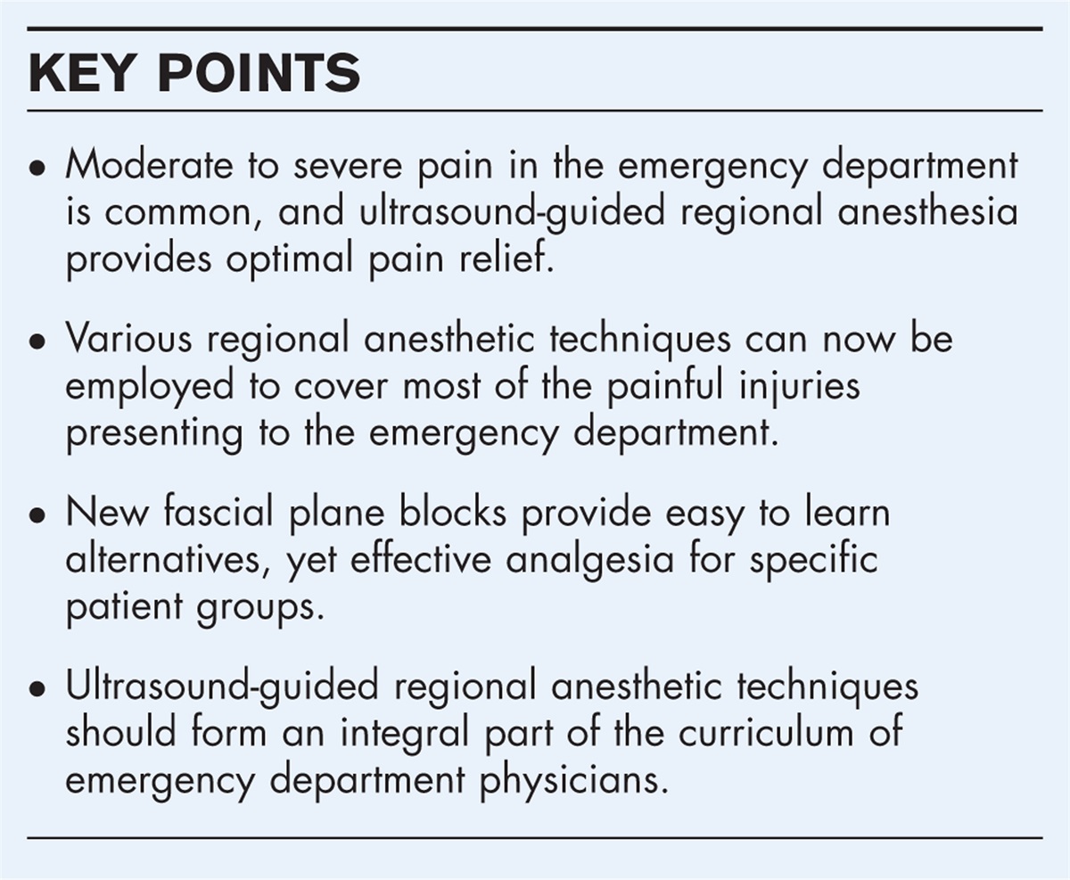 Regional anesthesia in the emergency department outside the operating theatre